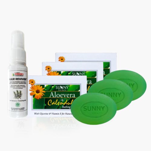 ALOEVERA CALENDULA BATHING BAR 75 GM WITH HAIR REVIVER 30 ML (PACK OF 3 PCS SOAP WITH 1 PC HAIR REVIVER)
