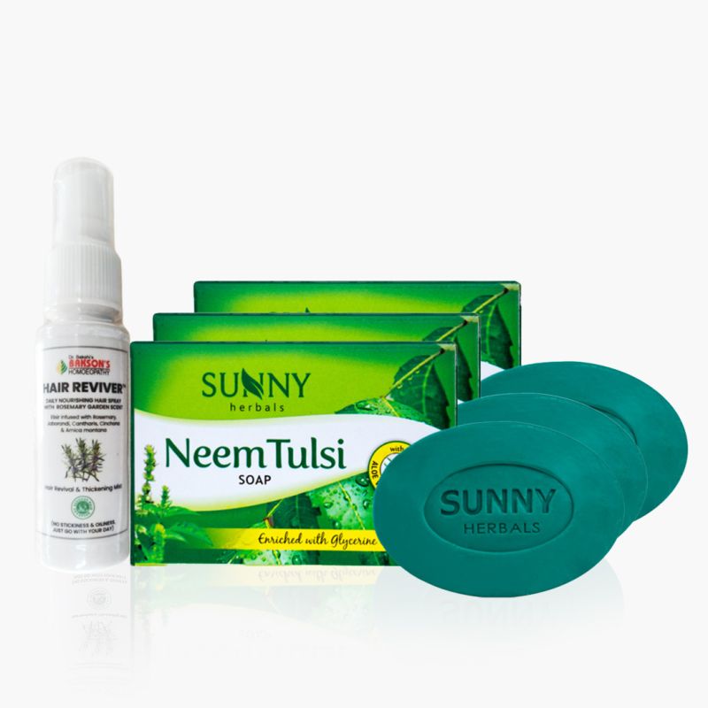 NEEM TULSI SOAP-75GMS WITH HAIR REVIVER 30 ML (PACK OF 3 PCS SOAP WITH 1 PC HAIR REV)